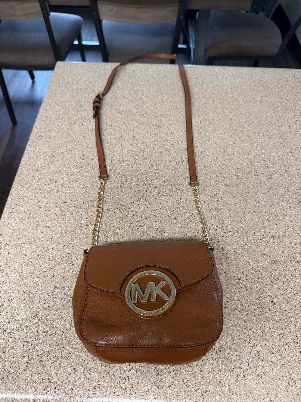 Michael Kors Cognac Leather MK Circle Logo Crossbody